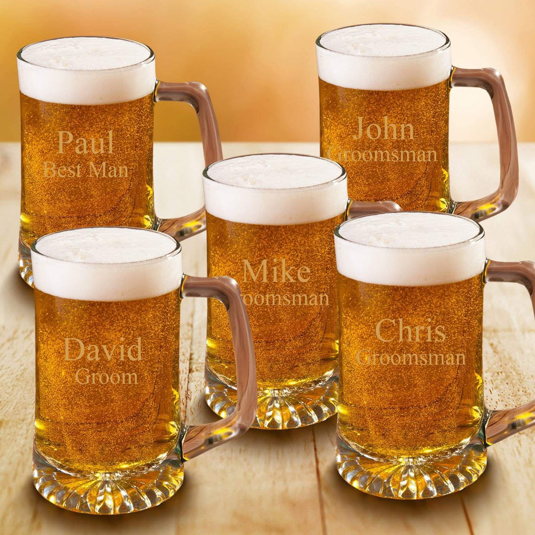 Groomsmen Set of 5 - 25 oz. Beer Steins