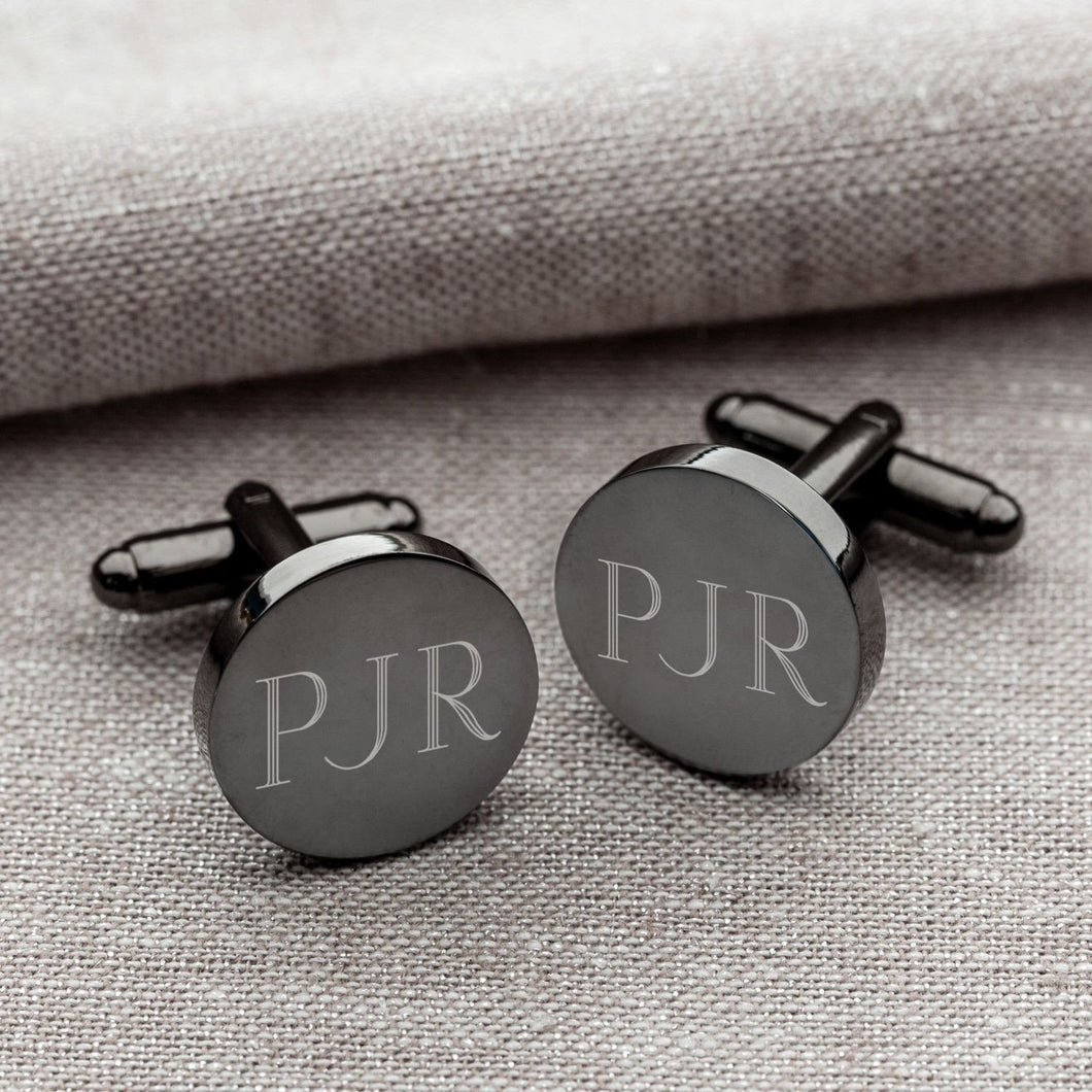 Personalized Cufflinks - Gunmetal - Round - Groomsmen Gifts